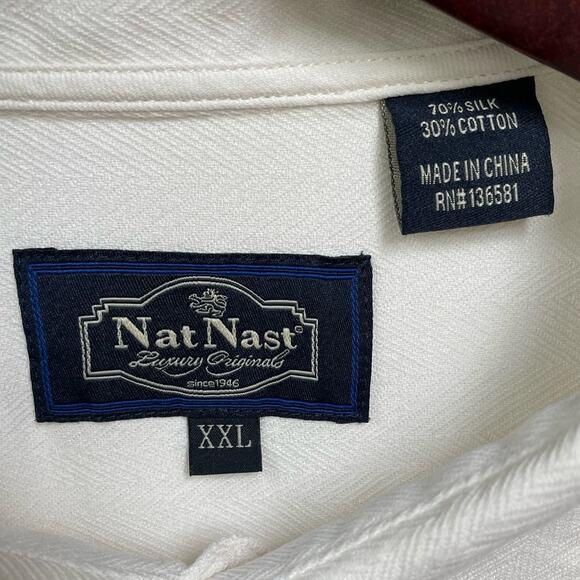 Nat Nast XXL White Silk/Cotton Textured Shirt Button Up Short Sleeve - Picture 4 of 7